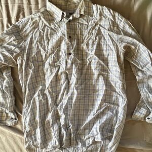 Saks Fifth Avenue Checkered Shirt in Cream and Blue